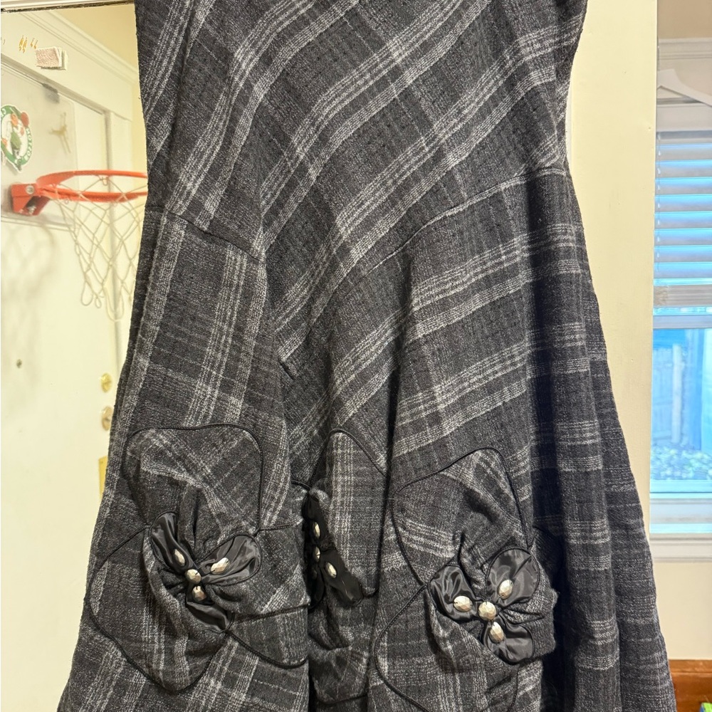 Per Una Charcoal Plaid Midi Skirt with Floral Details